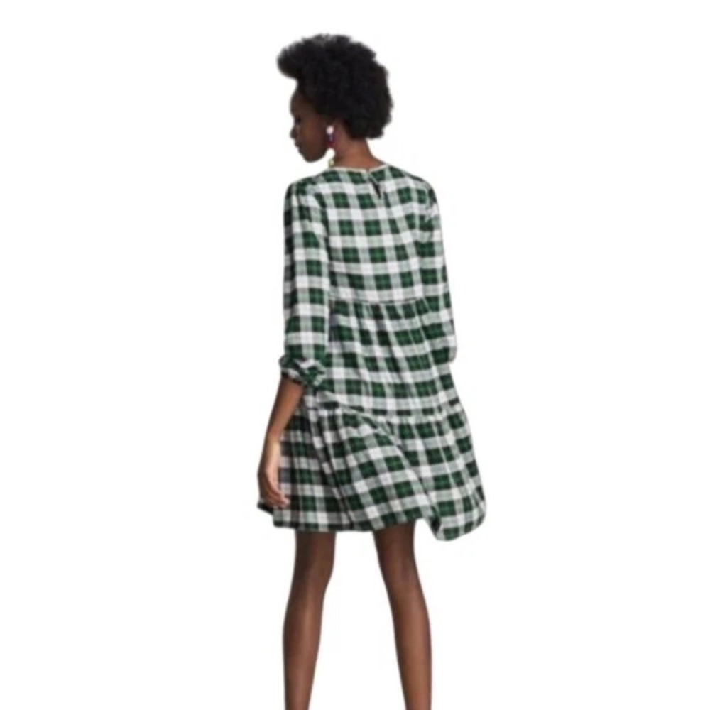 Zara Woman Green Plaid Tiered Babydoll Dress Long Sleeve Casual Mini XS - Picture 3 of 8